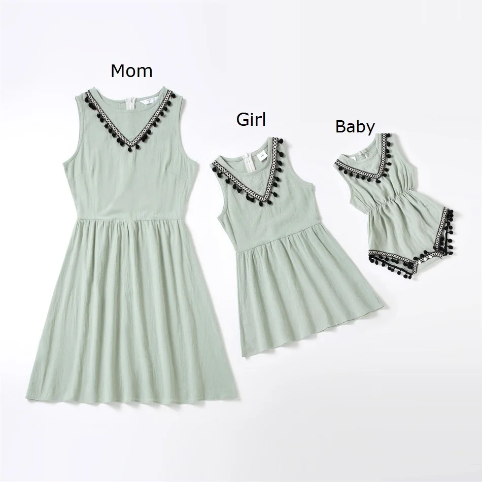 

Tassel Mother Daughter Matching Dresses Family Set Mom Mum Baby Mommy and Me Clothes Fashion Women Girls Sleeveless Dress 2022