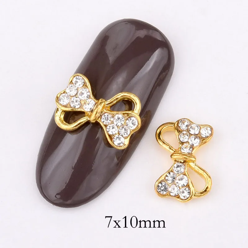 QB040 10PCS/bag Nail Decoration 3D Hollow Bow Tie Shape Shiny Manicure Charm Alloy Nails Charms For Manicure Decoration QB040-042 - Цвет: QB040