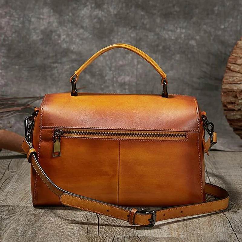 

New Real Cowhide Designer Handbags Vintage style leather embossed hand-polished landscape style ladies portable diagonal bag