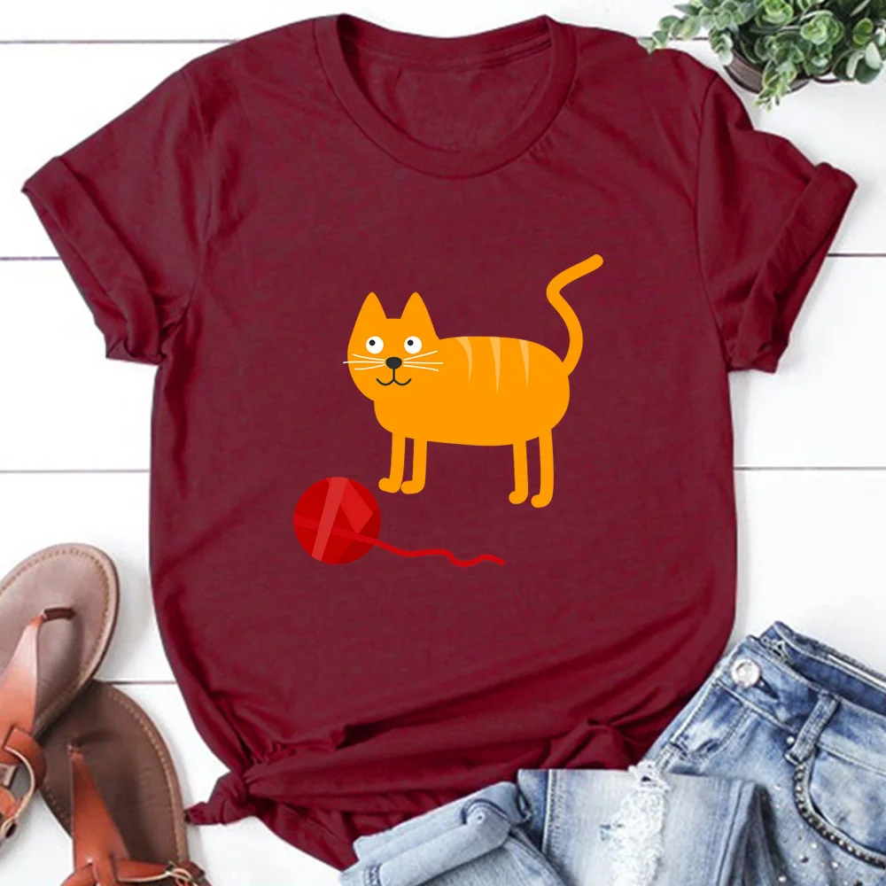 

Cat Printing T Shirt Summer Women Short Sleeve Leisure Top Tee Casual Ladies Female T Shirts Woman Clothing 10218