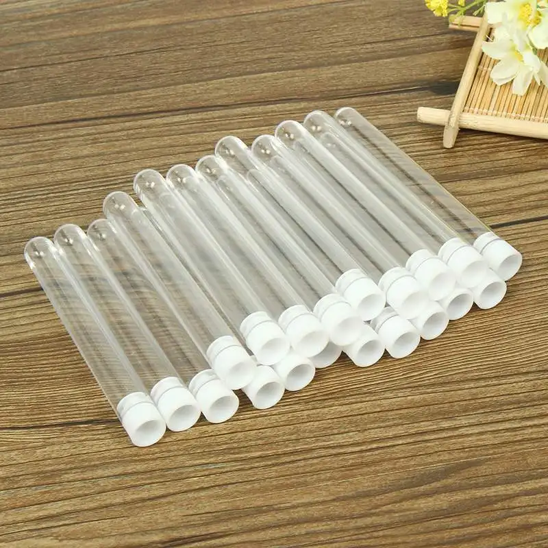 

20PCS 13x100mm Plastic Test Tube With Cap Lab Clear Test Tube Round Bottom Tube Vial with Cap Office Lab Experiment Supplie Set