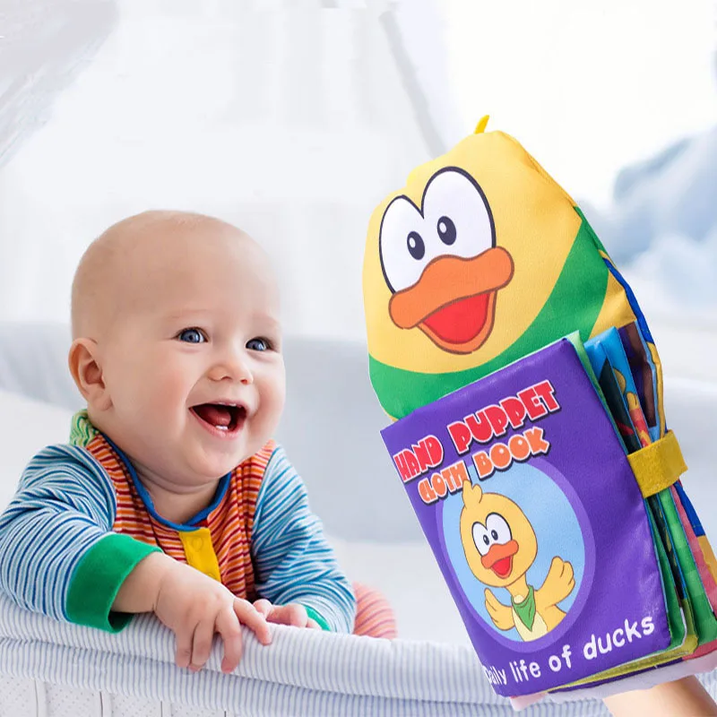 

Infant 3D Little Yellow Duck Story Cognitive Hand Puppet Cloth Book Baby Early Learning BB Sound Paper Bathe Toys