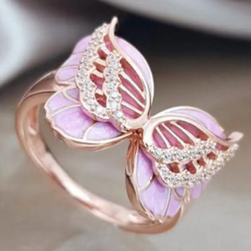Новые винтажные кольца в виде розовой бабочки с кристаллом и фианитом