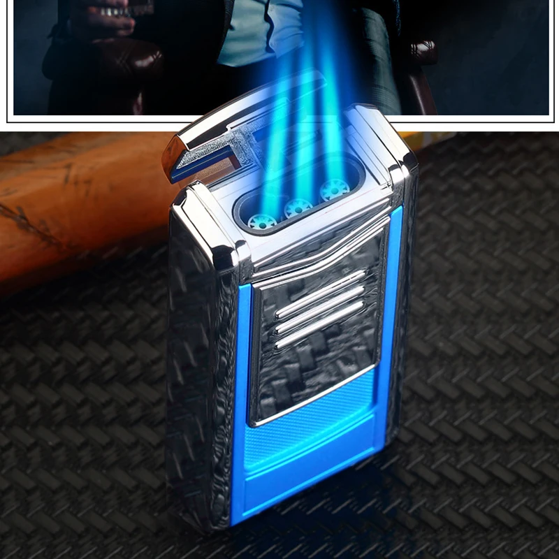 

Ветрозащитная турбина с тройным пламенем для улицы, надувные металлические зажигалки для барбекю, выпечки, мужской подарок, струйная Зажиг...