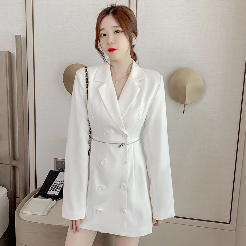 

2021 spring new temperament waist black ladies British style suit fake two-piece dress jacket