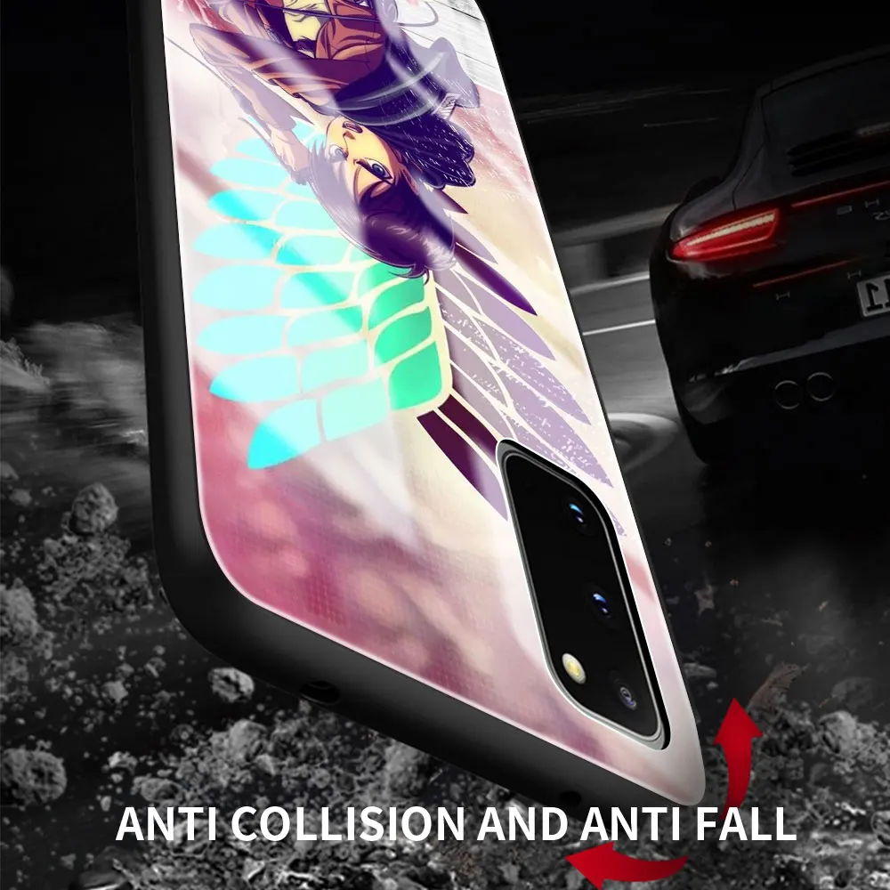 Tempered Glass Phone Case for Samsung Galaxy S23 S21 S20 FE S8 S9 S10 Plus S10E Note 8 9 10 20 Ultra 5G Attack On Titan Anime