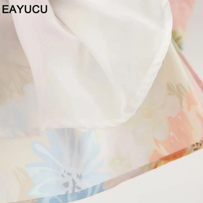 

EAYUCU Boho style print floral summer dress women short sleeve ruched buttons mini dress Female A line dress robe femme ED136