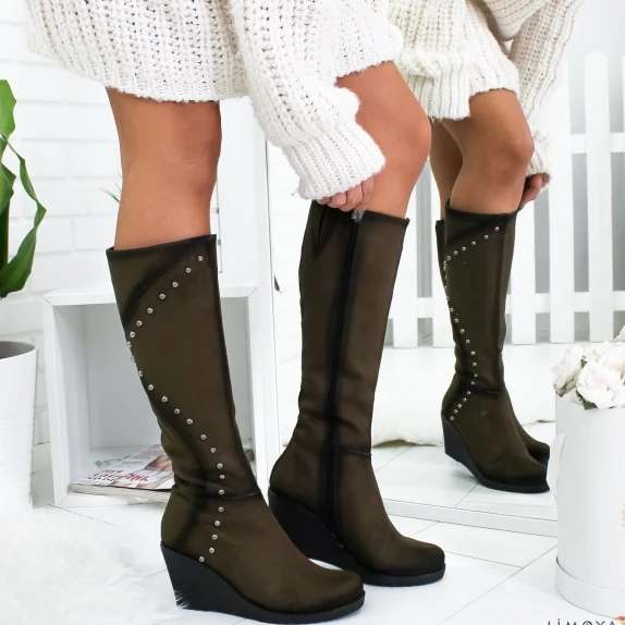 Сапоги на молнии женские сапоги до колена платформе и высоком каблуке с