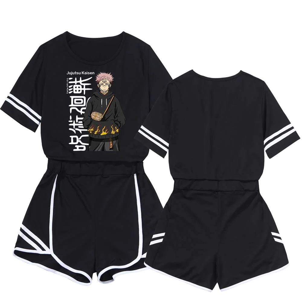 

Jujutsu Kaisen Short Suit Cosplay Itadori Yuji Anime 2 Piece Outfits Female Streetwear Sportswear Japanese Crop-top Set Summer