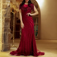new style red luxurious and elegant evening dress ladies formal banquet wedding dress temperament fashion fishtail skirt