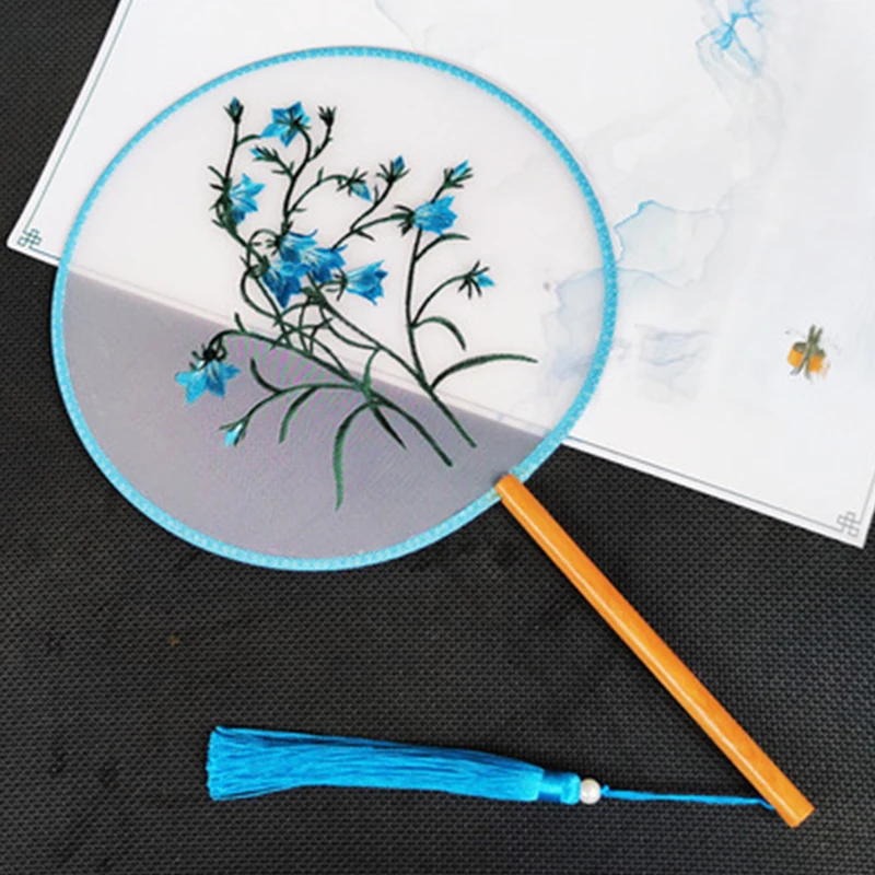 Китайский стиль круглый вышитый шелковый веер ручной работы Декор для дома Подарок Hanfu Аксессуары для анимации В руке.