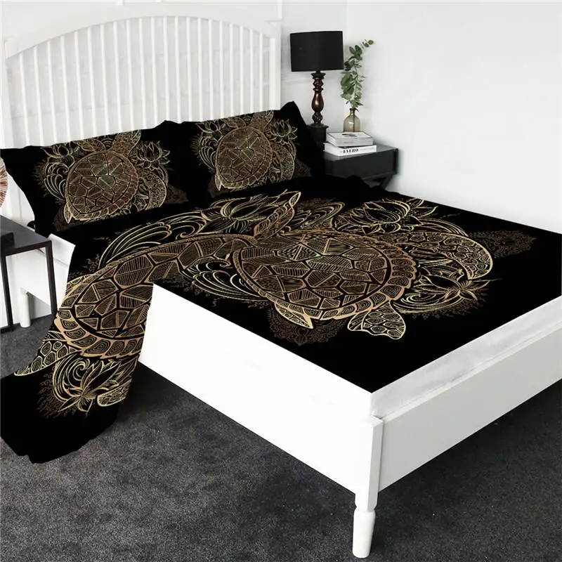 Tortoise BeddingOutlet простыня с мультяшными котами, цветная простыня с единорогом, плоский лист с наволочкой, постельные принадлежности, 4 шт., наматрасник - Цвет: Tortoise