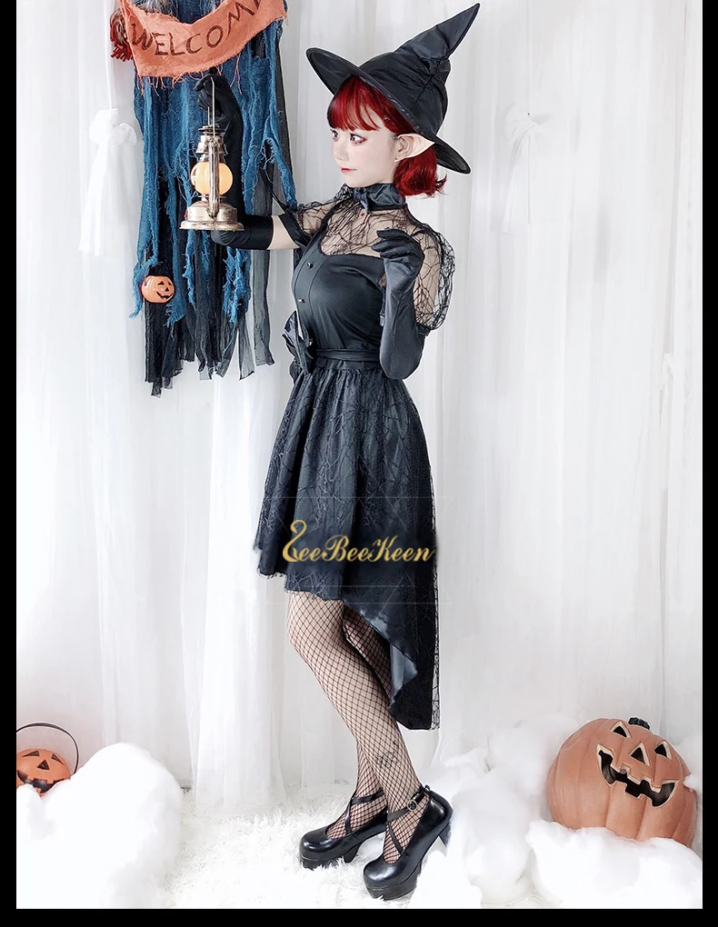 Женский костюм ведьмы на Хэллоуин черное готическое платье-смокинг для косплея |