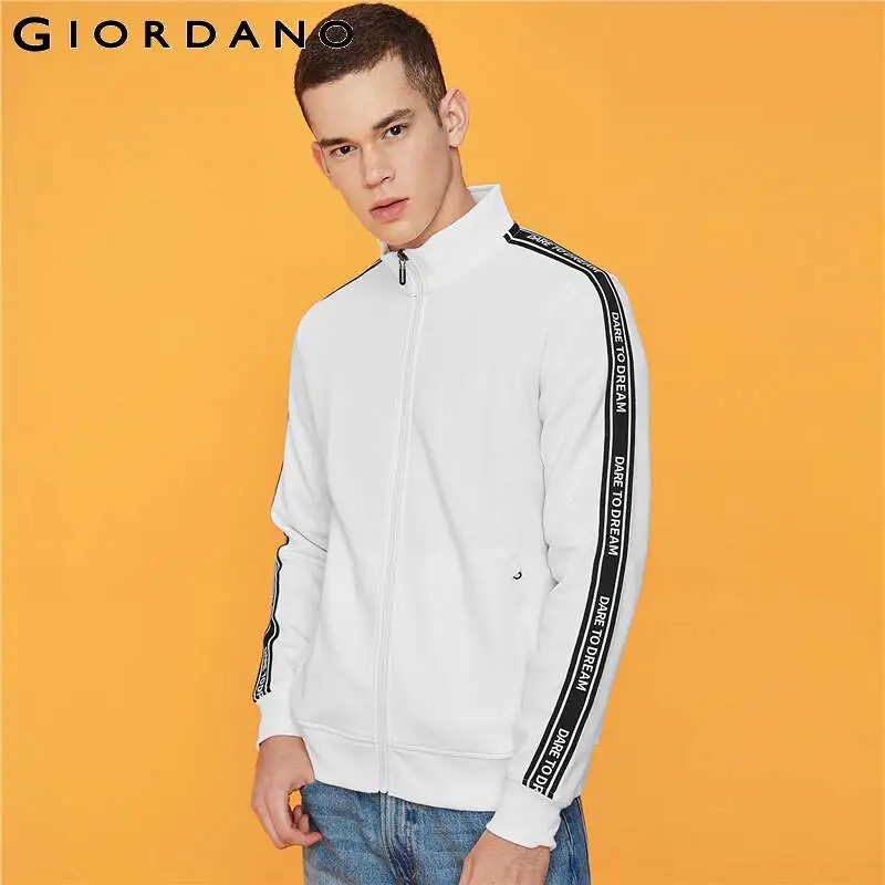 Giordano мужской свитшот бомбер на молнии из двухсторонней ткани с печатной надписью dare you dream на плечах,выполнен в двух цветовых решениях