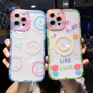 cute cartoon smile flower clear phone case for iphone 13 pro max 12 11 x xs xr 7 8 plus couple transparent soft shockproof cover free global shipping