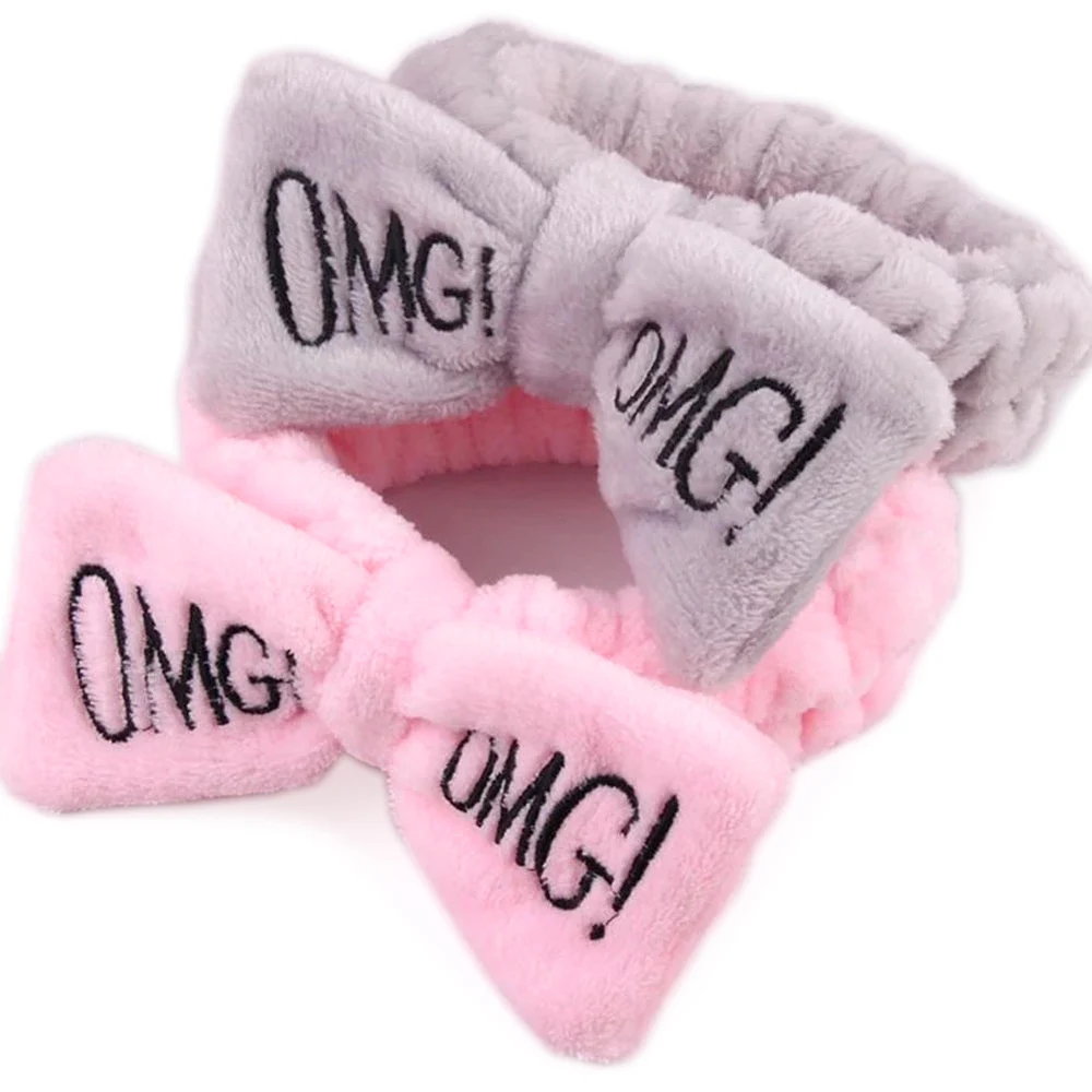 Женская Мягкая повязка для волос с бантом на голову надписью OMG мытья лица милые