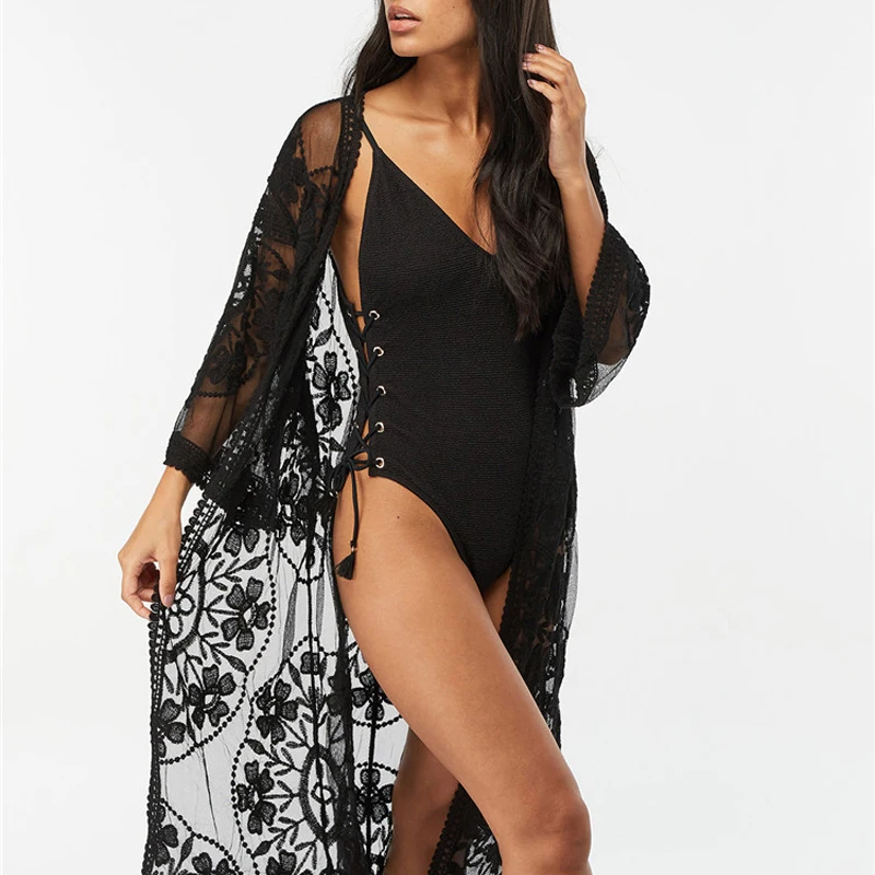 

Sexy Long Crochet Beach Cover Up Bikini Women Swimsuit Beach Dress Pareo Tunic Lace Cover-Ups Bathing Suit Beachwear Swimwear