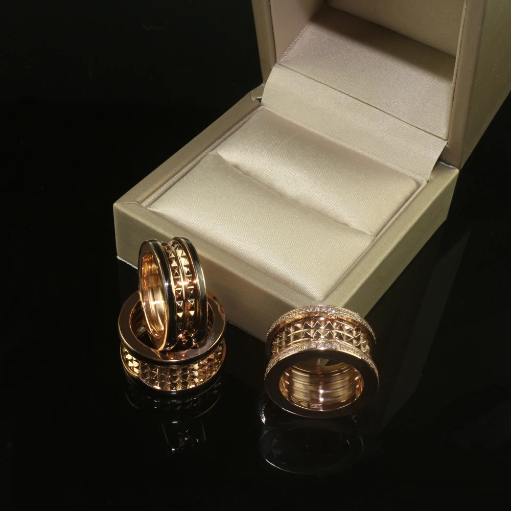 

S925 sterling silver ring ceramics Cocktail gear shape diamond brilliant dainty gold fashion jewelry rings for couple women mens