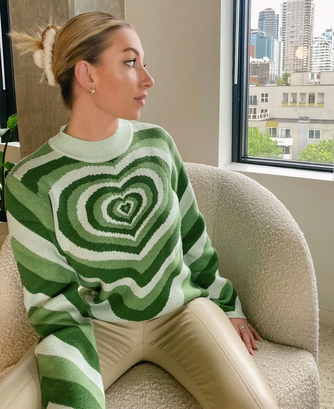 

Y2K Knitted Sweater Aesthetics Heart Striped Pullovers Sweater Girls Sweet Long Sleeve Turtleneck Jumper Autumn Streetwear