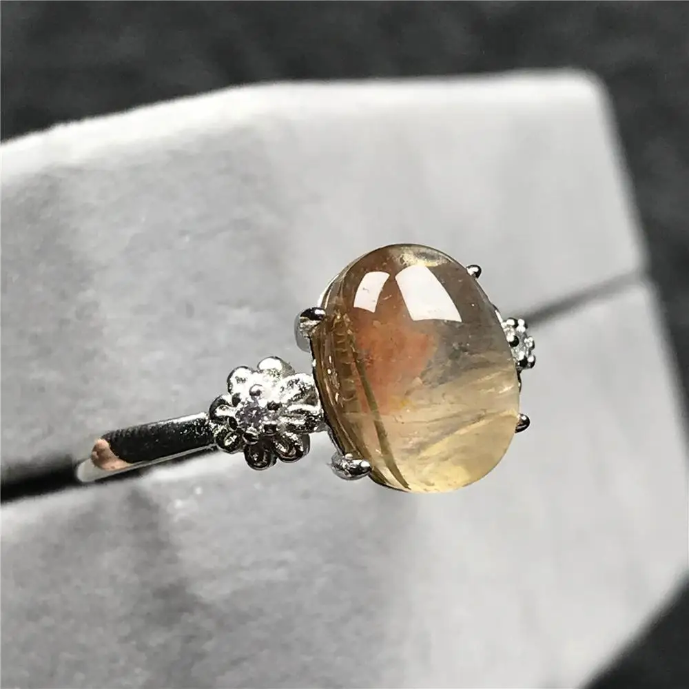 Кольцо с рутилированным кварцем из натурального золота 10x8 мм для женщин и мужчин