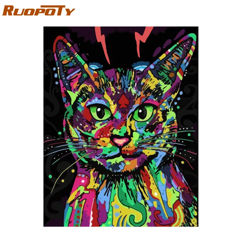 Ruopoty рамка кошка Diy Краска ing по номерам животные акриловая окраска по номерам Краска на холсте Ручная Краска ed масляная краска ing для подарка