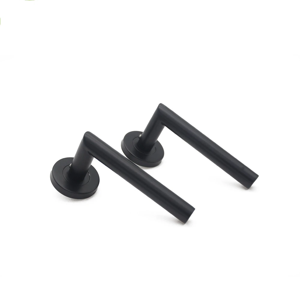 1Piece Door Handle 304 Brushed Stainless Steel Tube Hollow Spray Paint Frosted Black Round Cover Split Right Angle Door Handle