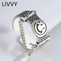 livvy silver color new fashion punk style party jewelry women lovers creative geometric smile face opening rings
