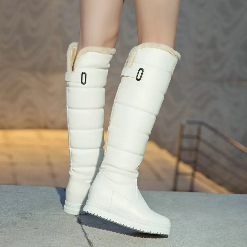 

Женские сапоги на плоской подошве, теплые плюшевые сапоги до колена, черные, белые, розовые сапоги без застежки, большой размер 34-43, для зимы, ...