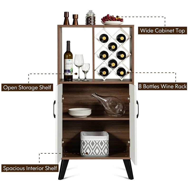

Fashionable Bar Cabinet Premium Wooden Buffet Sideboard Storage Cupboard 8 Wine Grids Solid Wood Legs Elegant Bar Wine Cabinets