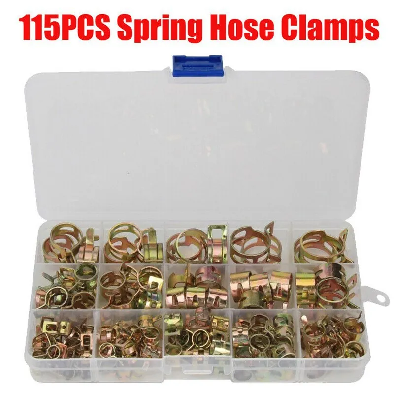 

115PCS Spring Band Type Fuel Vacuum Hose Silicone Pipe Tube Clamp Clip Zinc Plated Clamps 6-22mm Assortment Kit