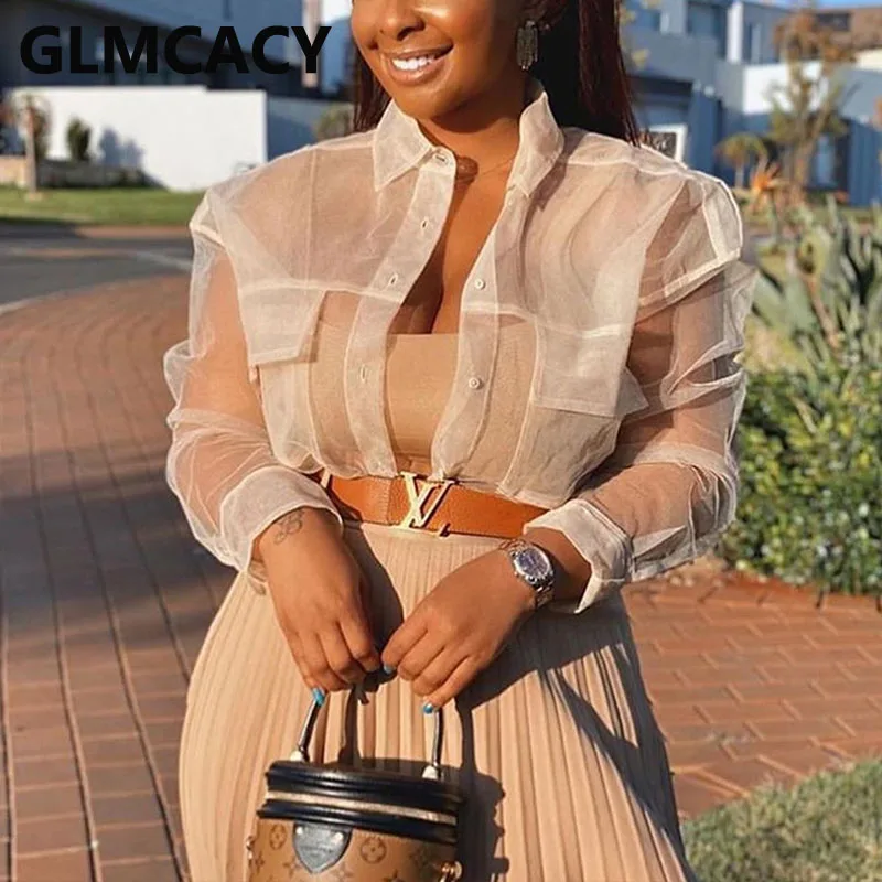 Женская прозрачная блузка из органзы| |