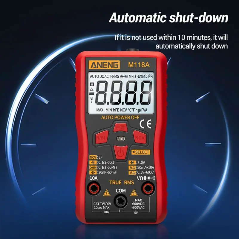 

M118A Digital Multimeter Auto Range True RMS NCV Tester AC DC with Flashlight D0AC