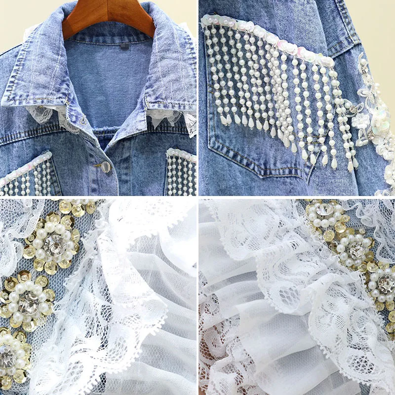 Осенние цветочные сетчатые кружевные вышитые блестками бриллианты джинсовые