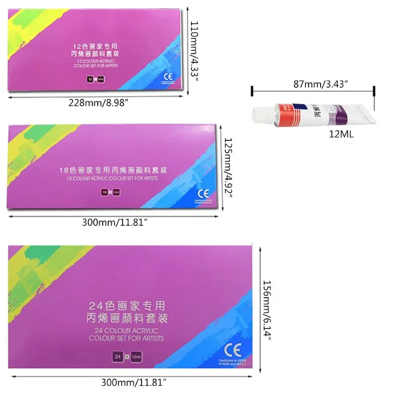 

12/18/24 Colors 12ML Tube Acrylic Paint set Art Painting Drawing Tools For Kids DIY Water-resistant