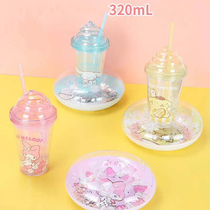 

JY Cartoon Water PS Bottle Fun Drinking Straw Cup Children Learning Drinking Double Layer 3Colors 320ML