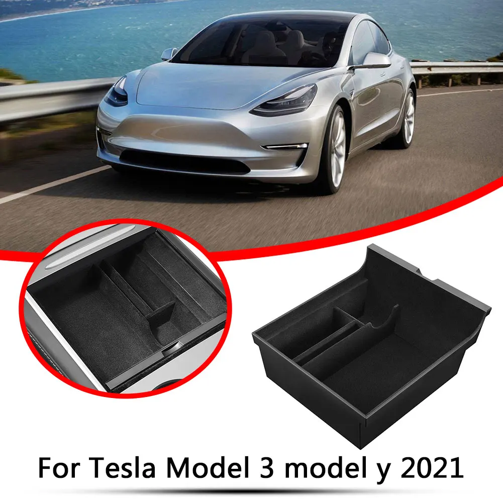 Car Center Console Flocking Organizer Containers for Tesla Model 3 Y 2021 Armrest Storage Box Tray Interior Accessories | Автомобили и