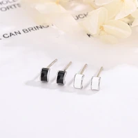 geometric 925 sterling silver rectangle earrings for women korean white black enamel stud earrings silver 925 jewelry wedding