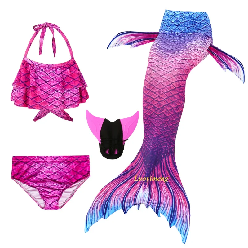 

Children Mermaid Swimming Suit 4pcs Mermaid Tails Swimmable Swimsuit Mermaid Costume Clothes Swimwear Bikini Sets For Girls Kids