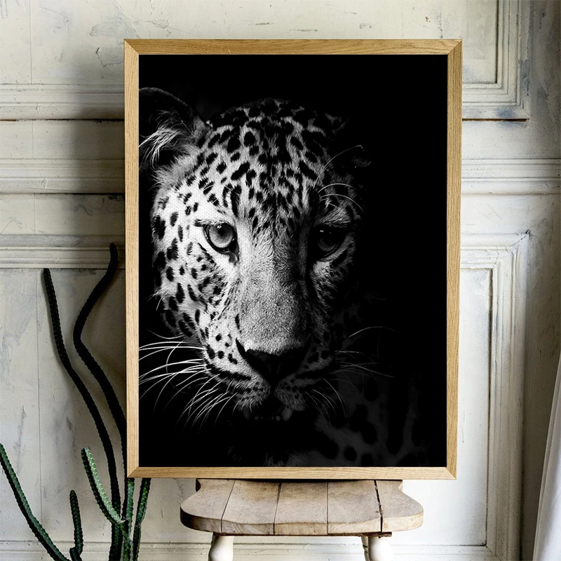 

Leopard Print on Black Canvas Picture Wall Poster Modern Style Canvas Print Painting Art Aisle Living Room Unique Decoration