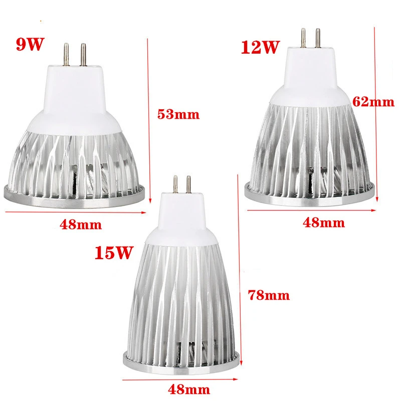 Dimmable MR16 Светодиодный прожектор 9 Вт/12 Вт/15 Вт Светодиодный светильник AC12V «COB» прожектор Светодиодный светильник MR16 Светодиодный теплый белый/холодный белый/белый