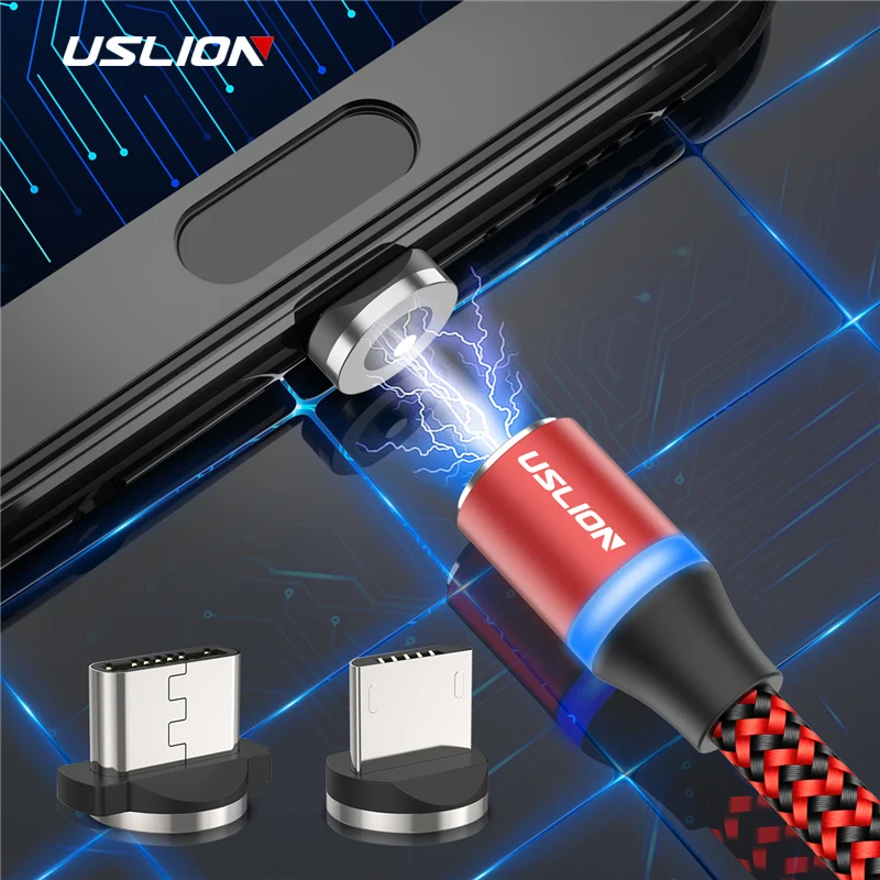 USLION светодиодный магнитный usb-кабель для samsung Xiaomi для iPhone XS X, магнитный штекер и кабель USB type C и кабель Micro usb для быстрой зарядки