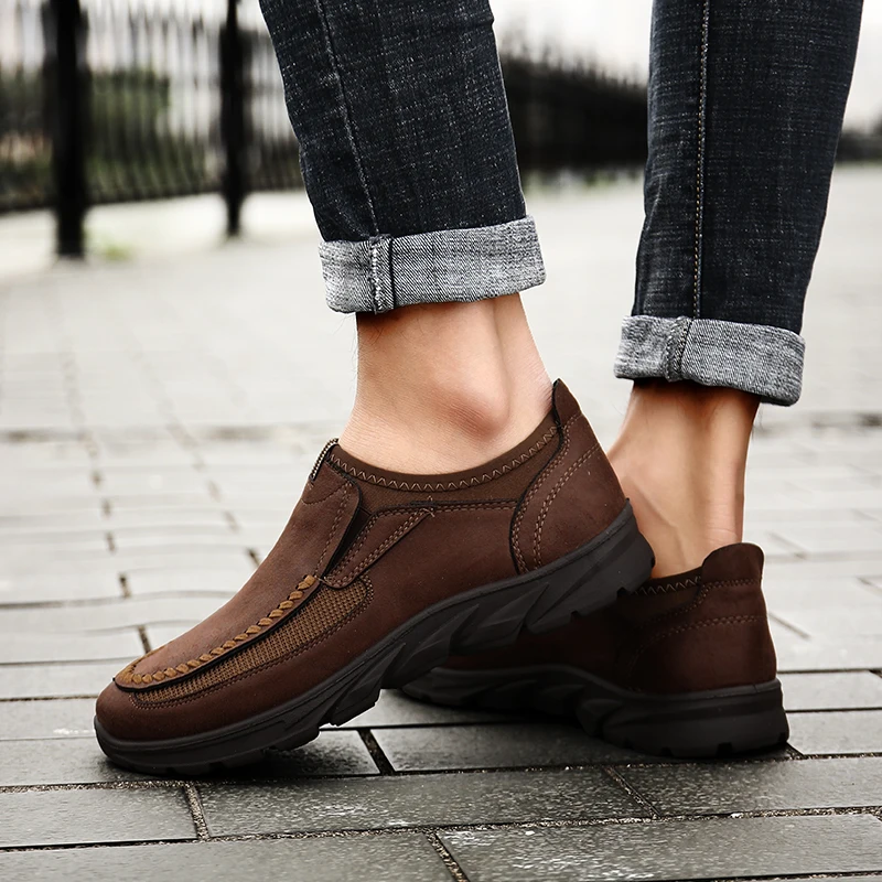 

winter split Leather flats Shoes man 2019 Men casual shoes Slip On Loafers Moccasins Driving Shoes male footwear plus 39-48