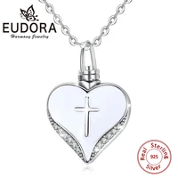 1pc sterling silver heart cremation urn necklace ash jewelry memorial keepsake cross pendant forever in my heart cz necklaces g1