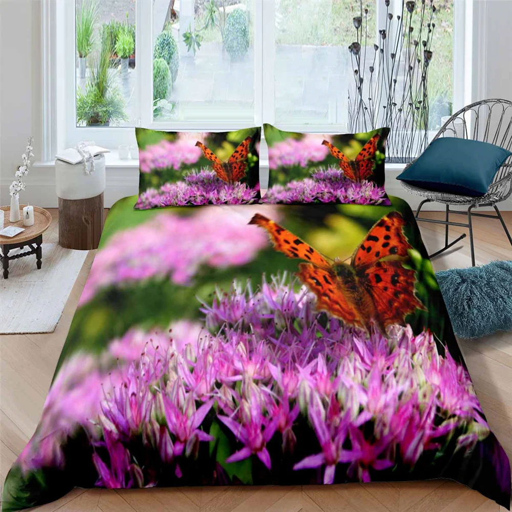 

Butterfly Print Duvet Cover Set Soft Lotus Floral Quilt Cover Unisex 3D Bedding Set Bedroom 150 Single Double Queen King Size