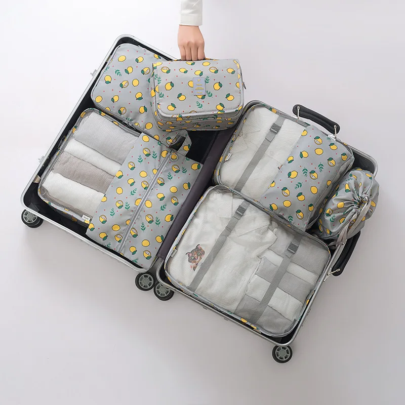gray lemon 8 шт./компл. большой емкости багаж дорожная сумка Одежда Нижнее белье косметическая сумка для хранения багажа Упаковка Костюм Органайзер моющиеся сумки - Цвет: gray lemon