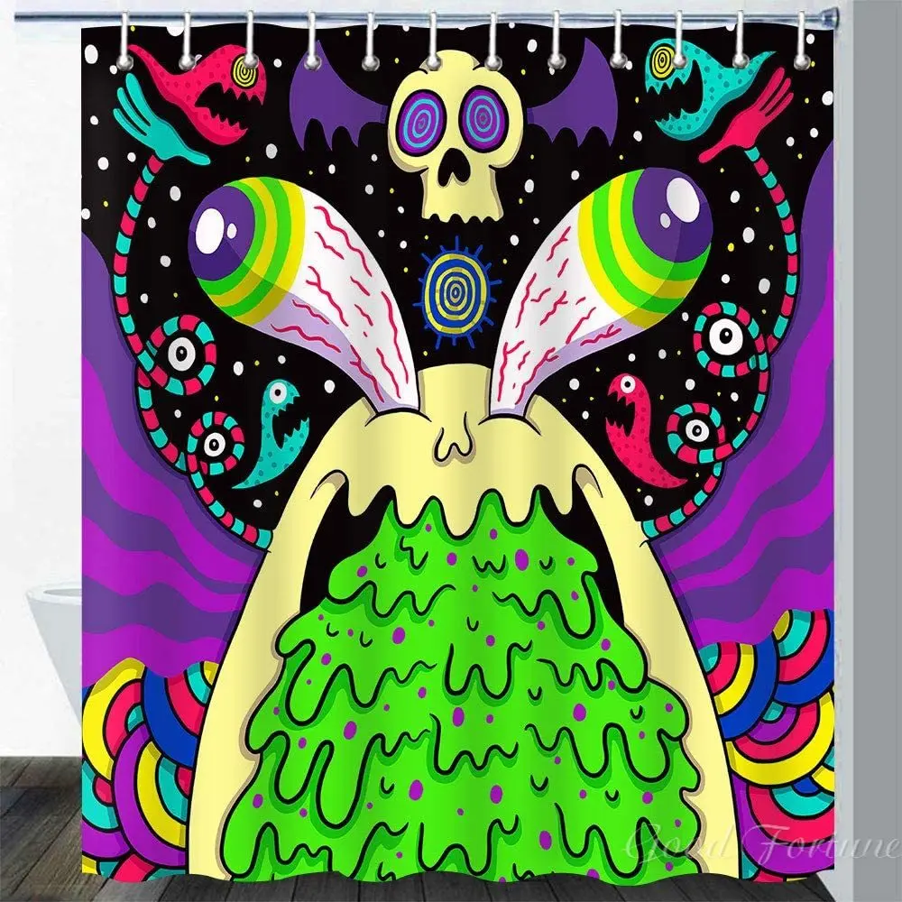 

Monster Eyeball Sugar Skull Starry Sky Reptile Eyes Ghost Halloween Horror Decor Colorful Ripple Bathroom Curtain