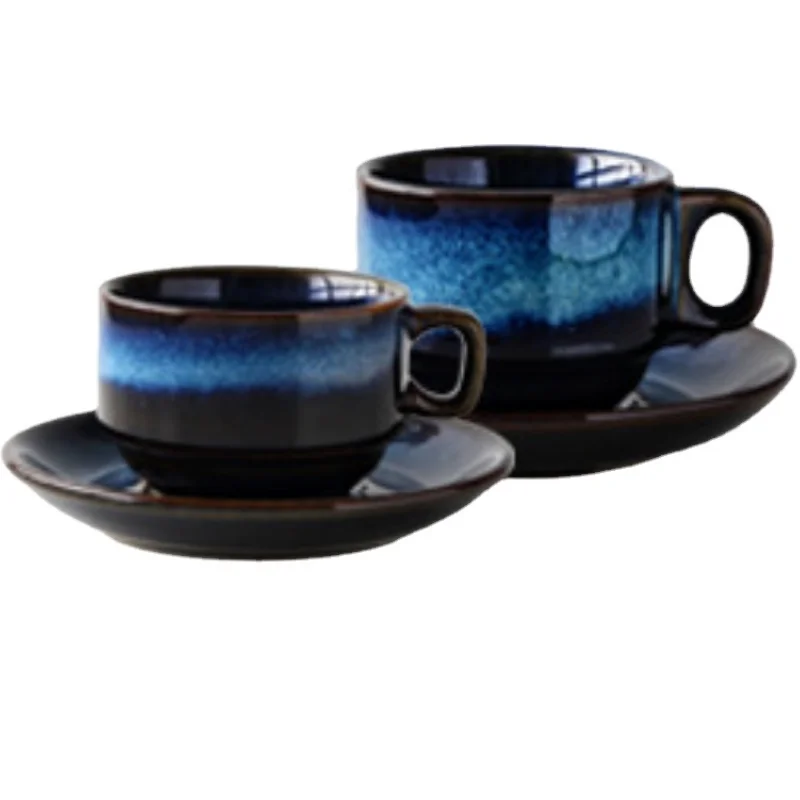 

100 мл-200 мл винтажная художественная кофейная кружка набор "кошачий глаз" Голубая лента блюдце молоко сок посуда для напитков торта стандарт...