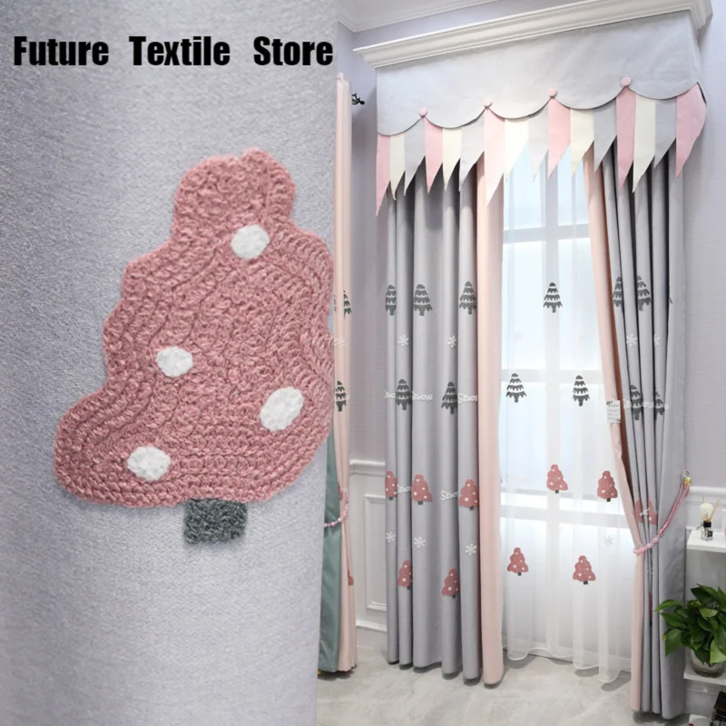 

Christmas Tree Warm Gray Pink Nordic Simple Pastoral Fresh Children's Room Curtains Girls Bedroom Bay Window Shading