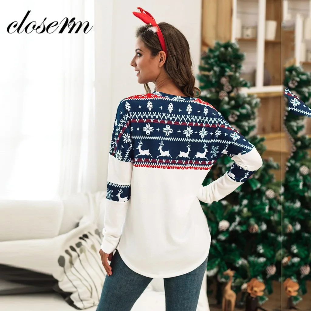Свитер 2019Top Женская рождественская блуза с длинным рукавом и заплатками