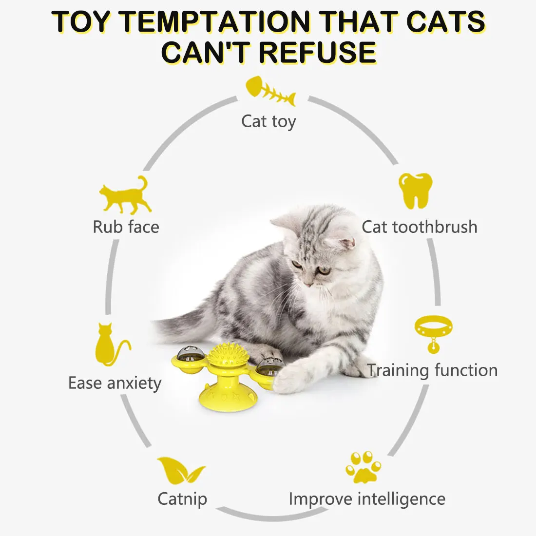 

Windmill Toys For Cats Supplies Pet Toothbrush Toy Play Game Massage Scratching Tickle Led Ball Teasing Interactive